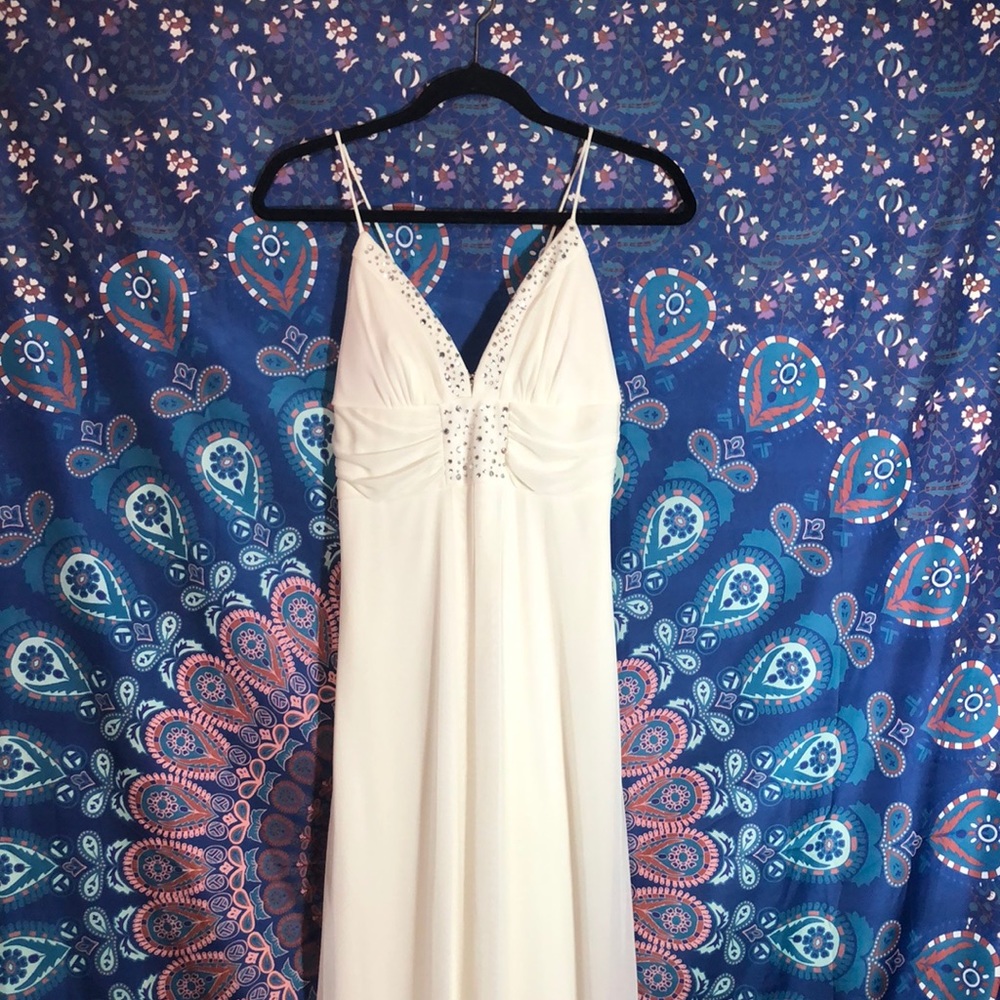 White crystal full length dress